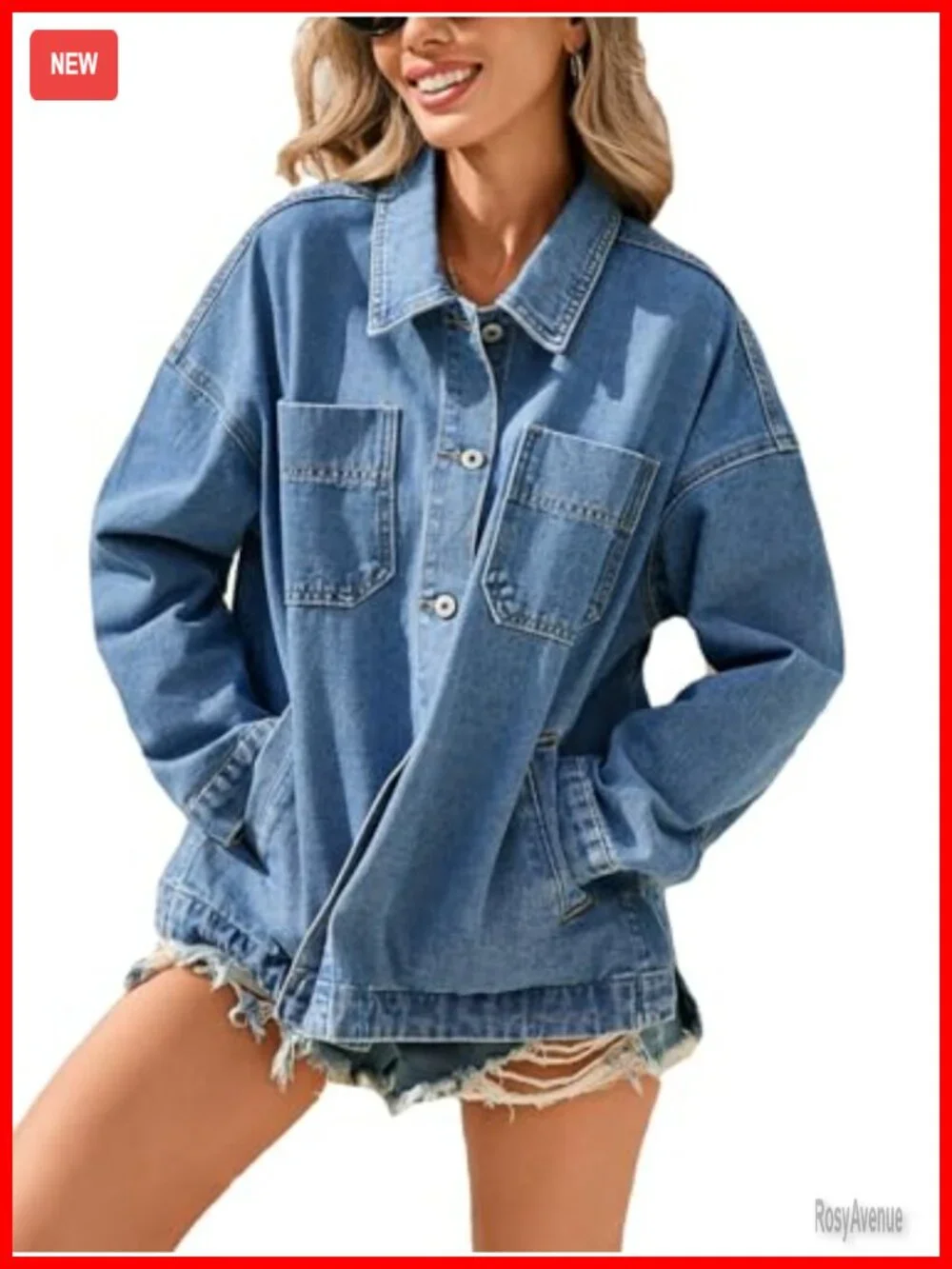 Oversized Denim Jacket with Pockets Button Down Shacket